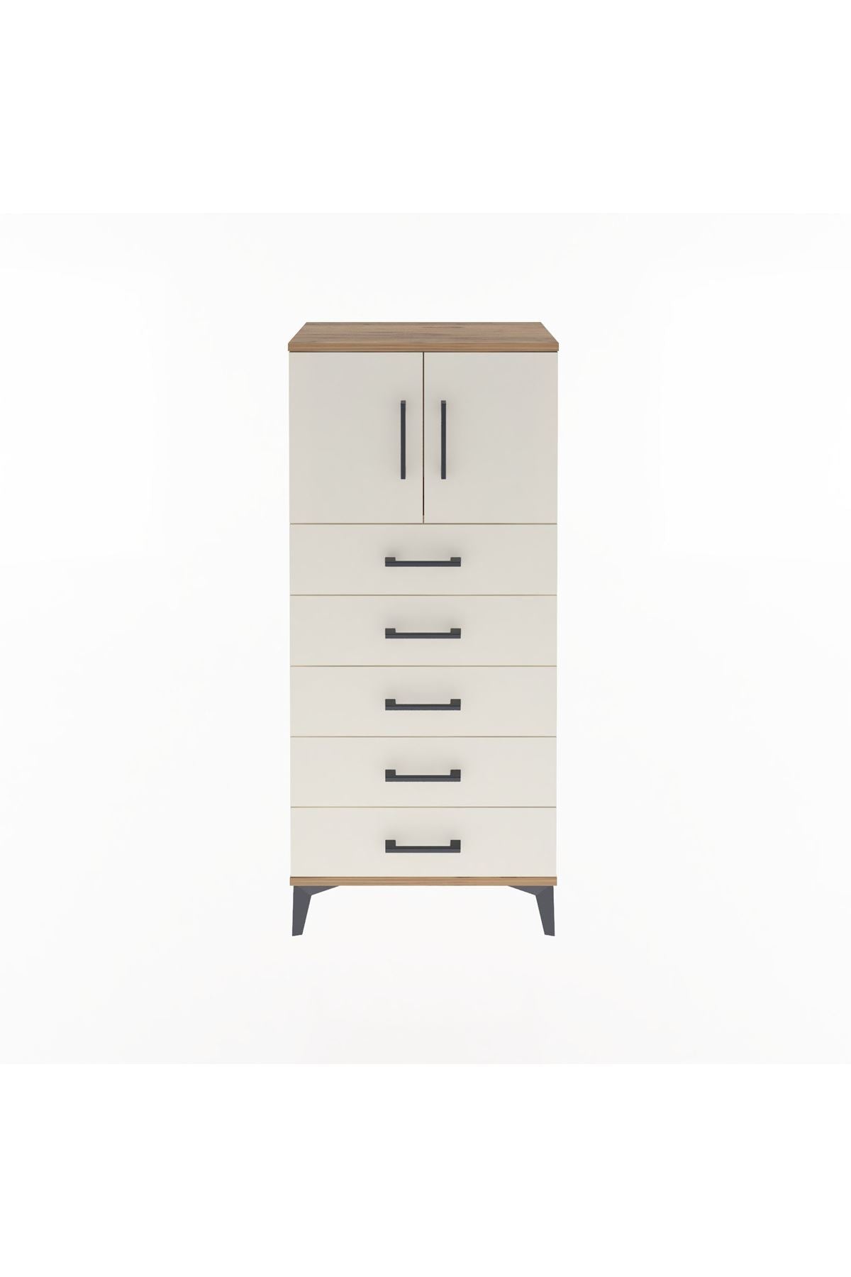 Arges Dolap Tek Raflı 4 Çekmeceli 2 Kapaklı 60x30x134 - S17M125V7A