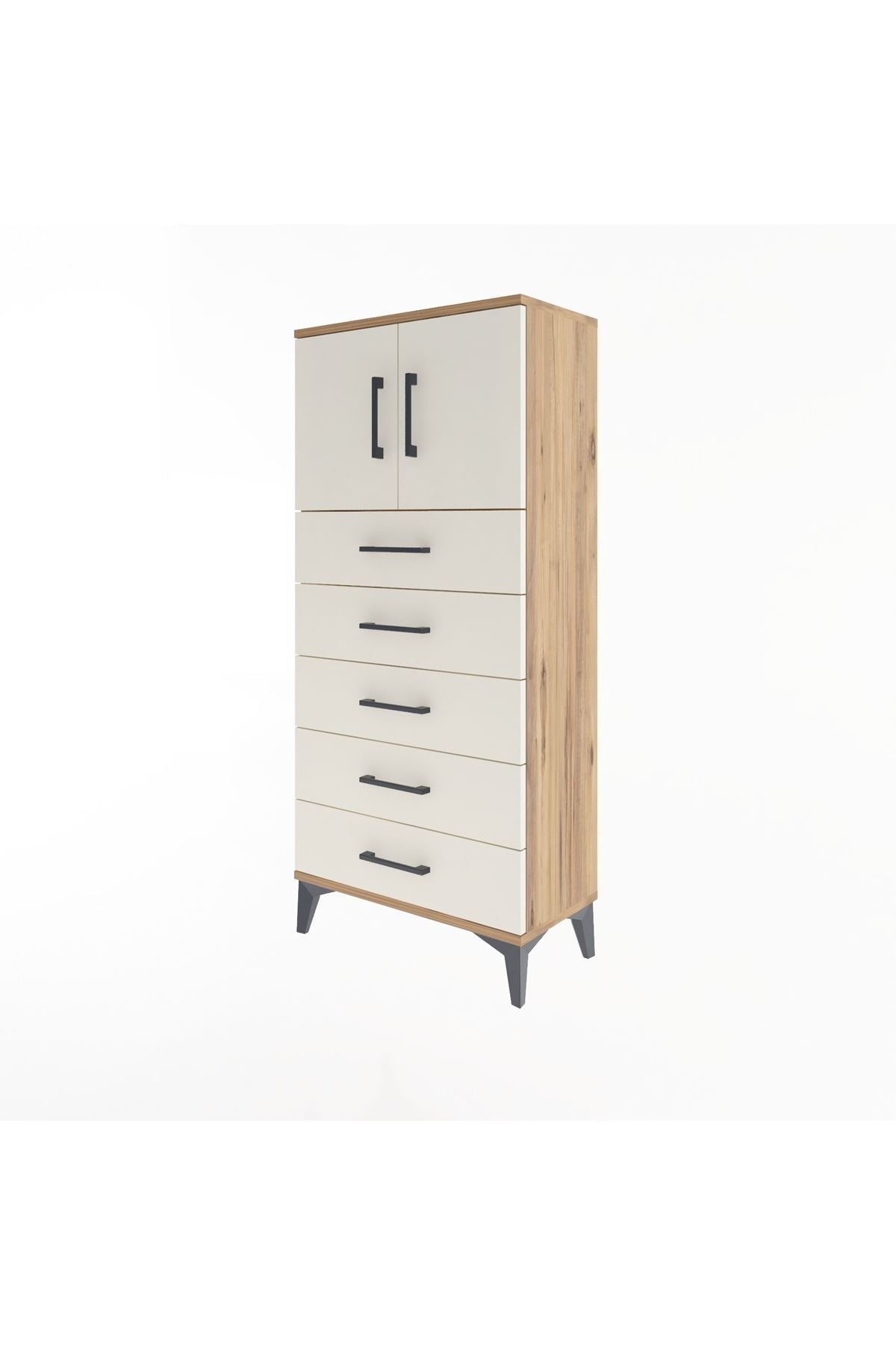 Arges Dolap Tek Raflı 4 Çekmeceli 2 Kapaklı 60x30x134 - S17M125V7A