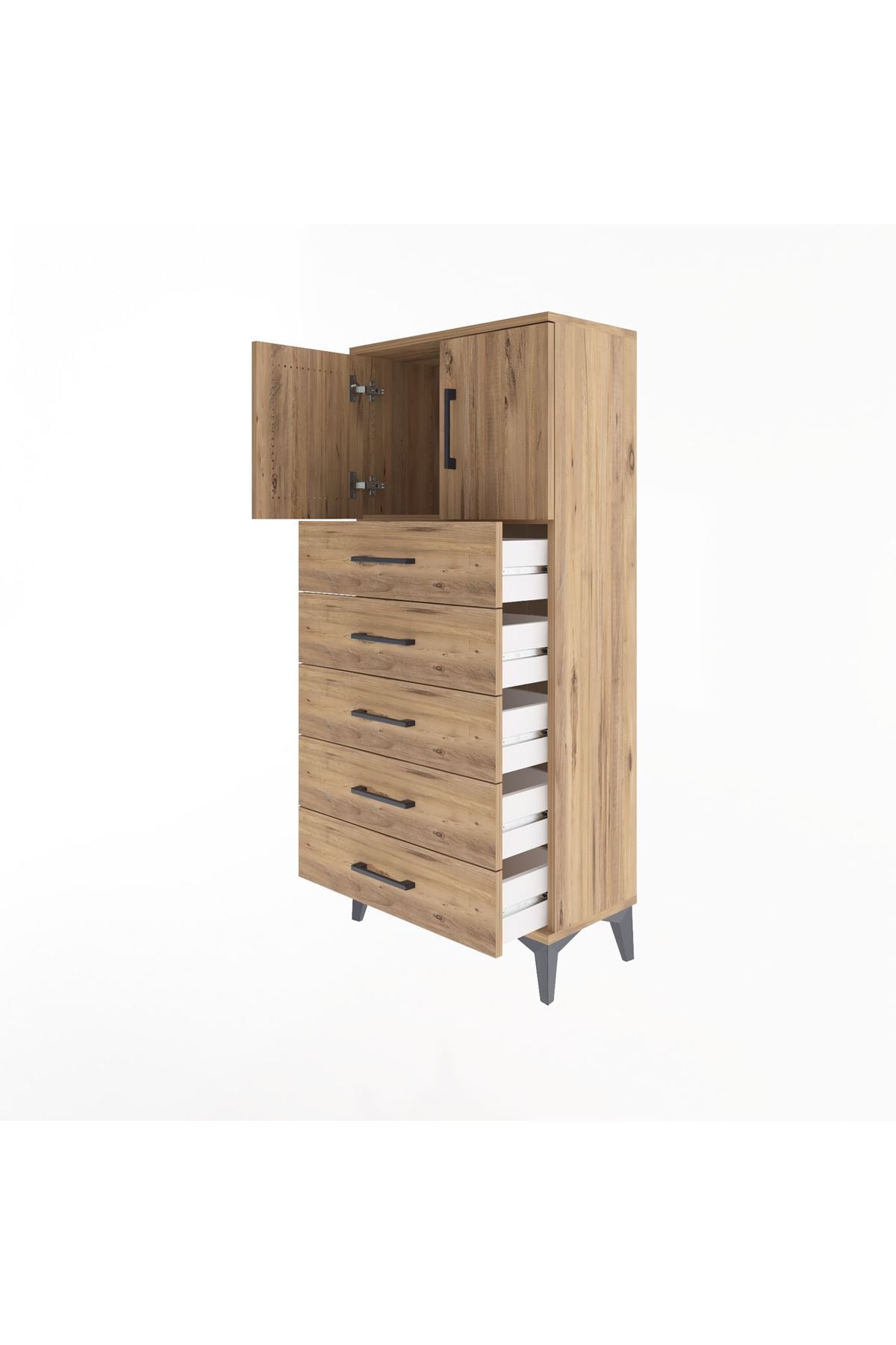 Arges Dolap Tek Raflı 4 Çekmeceli 2 Kapaklı 60x30x134 - S17M125V9A