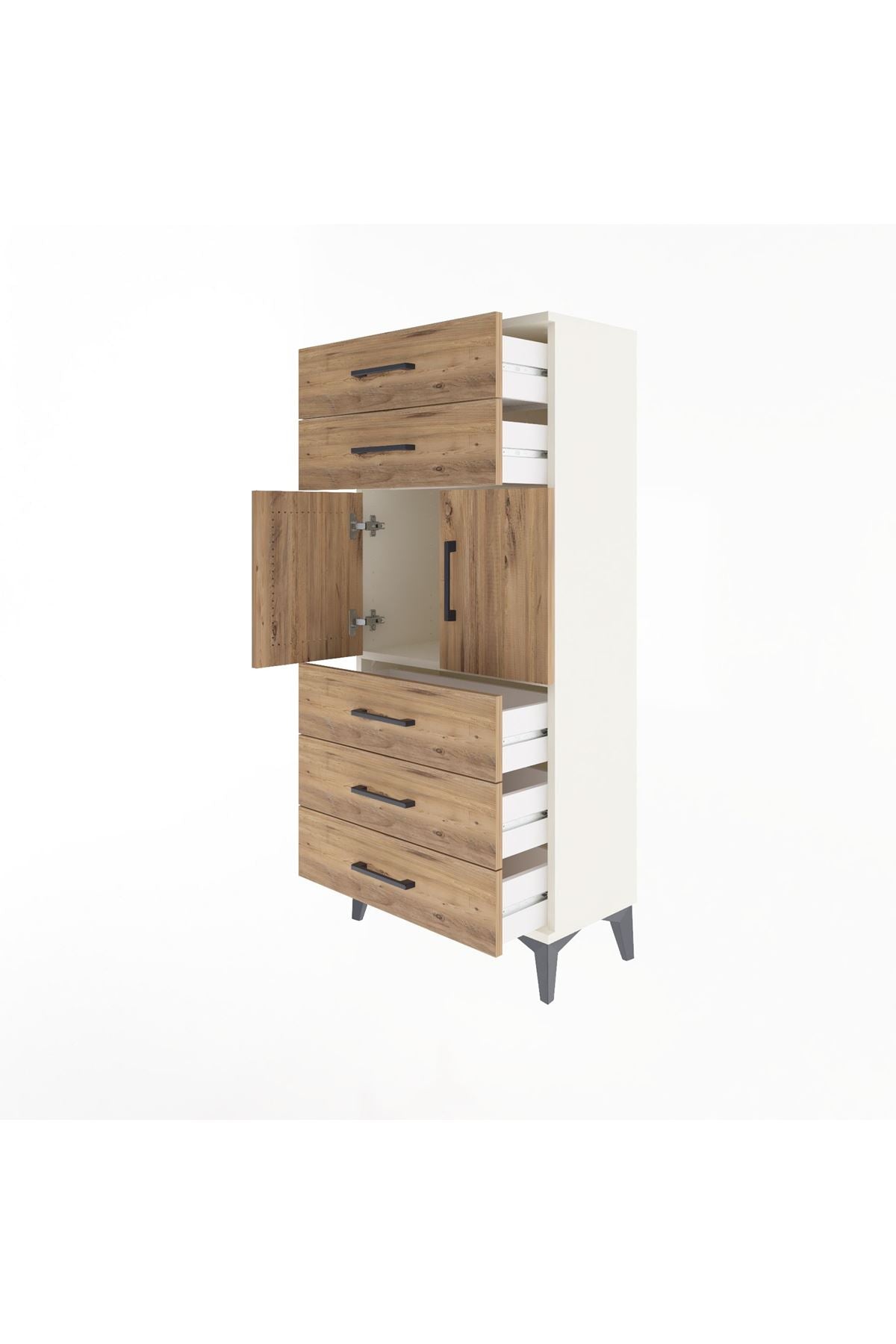 Arges Dolap Tek Raflı 5 Çekmeceli 2 Kapaklı 60x30x134 - S17M126V3A