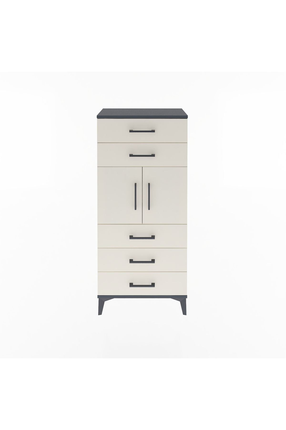 Arges Dolap Tek Raflı 5 Çekmeceli 2 Kapaklı 60x30x134 - S17M126V4A