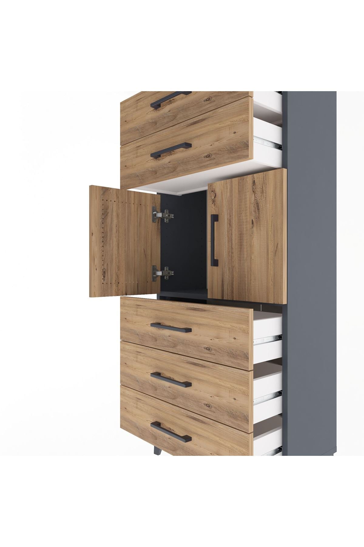 Arges Dolap Tek Raflı 5 Çekmeceli 2 Kapaklı 60x30x134 - S17M126V6A