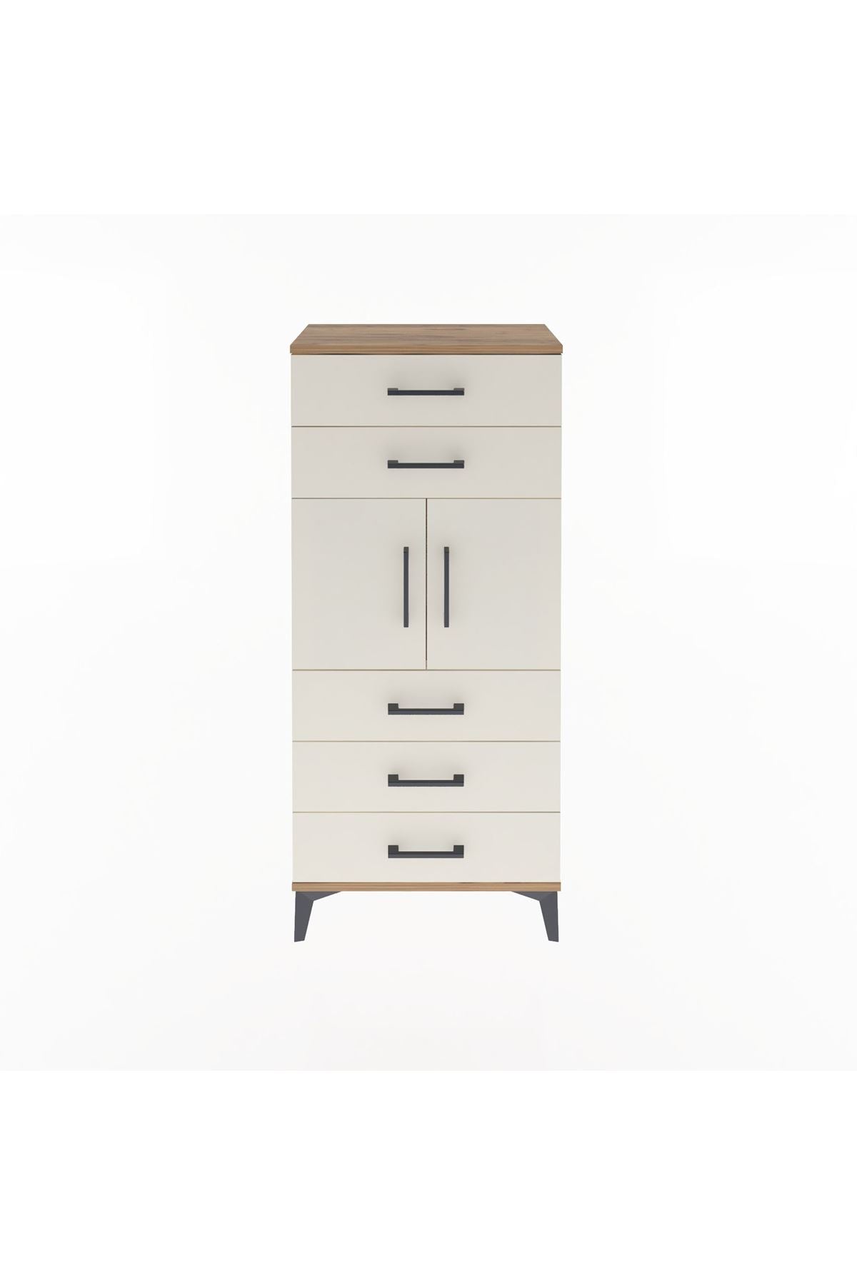 Arges Dolap Tek Raflı 5 Çekmeceli 2 Kapaklı 60x30x134 - S17M126V7A