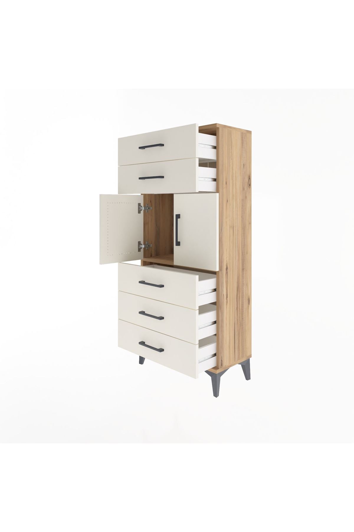 Arges Dolap Tek Raflı 5 Çekmeceli 2 Kapaklı 60x30x134 - S17M126V7A
