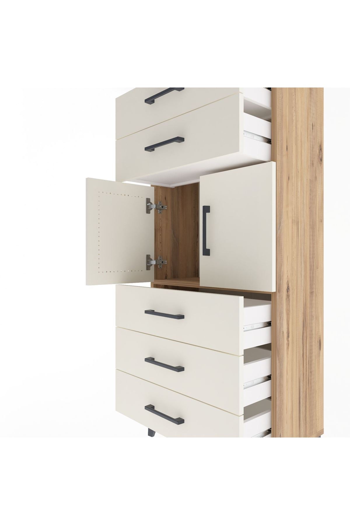 Arges Dolap Tek Raflı 5 Çekmeceli 2 Kapaklı 60x30x134 - S17M126V7A