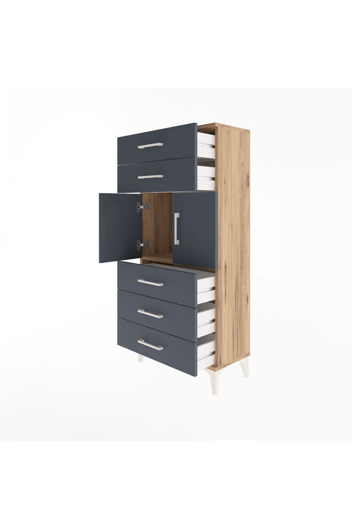 Arges Dolap Tek Raflı 5 Çekmeceli 2 Kapaklı 60x30x134 - S17M126V8A