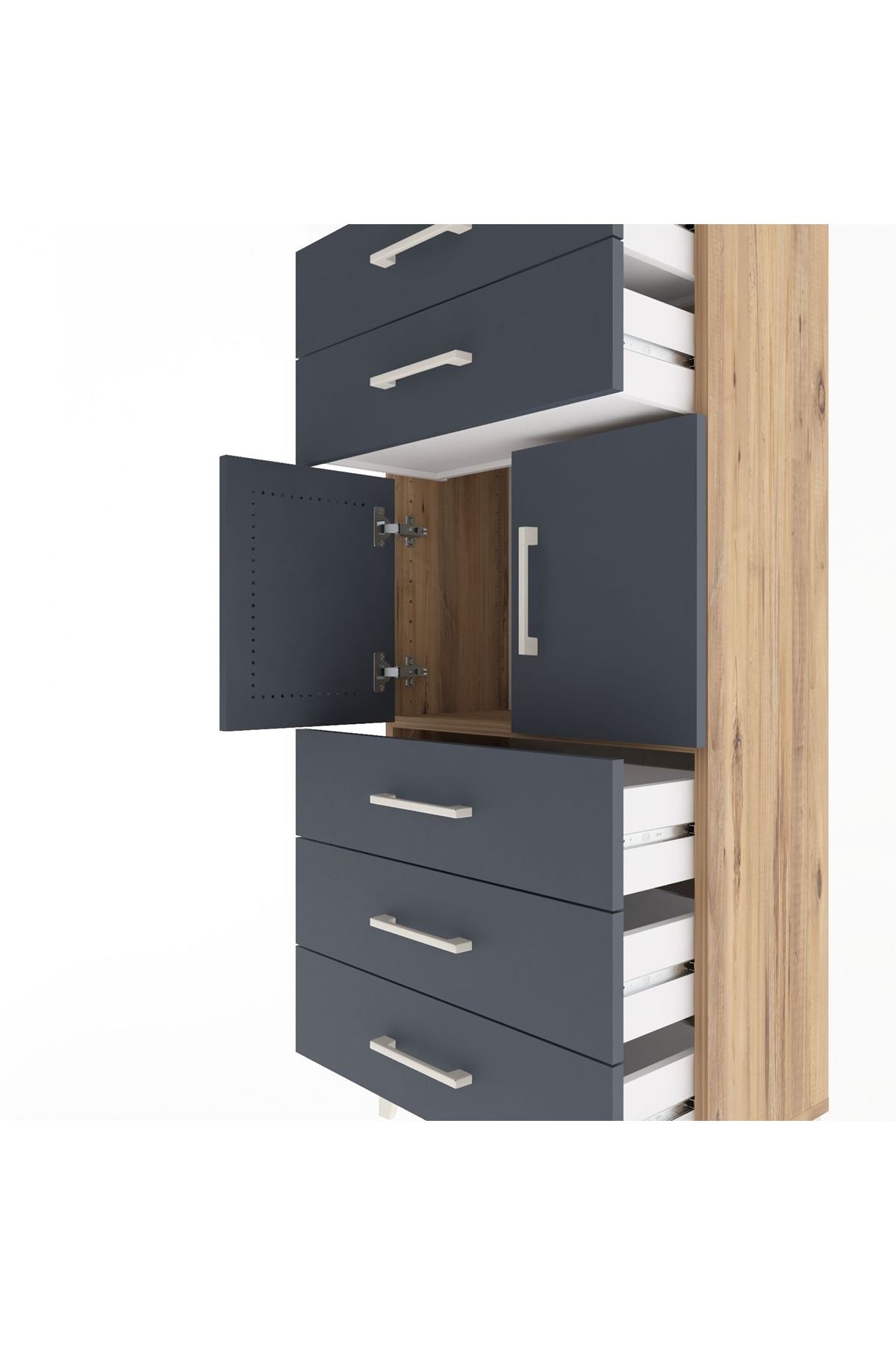Arges Dolap Tek Raflı 5 Çekmeceli 2 Kapaklı 60x30x134 - S17M126V8A