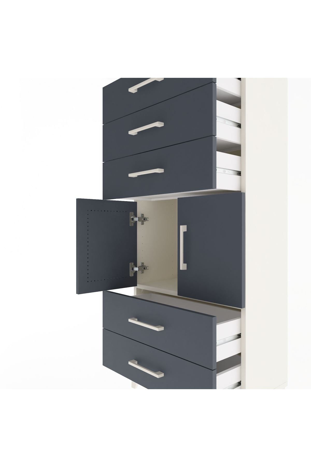 Arges Dolap Tek Raflı 5 Çekmeceli 2 Kapaklı 60x30x134 - S17M127V2A