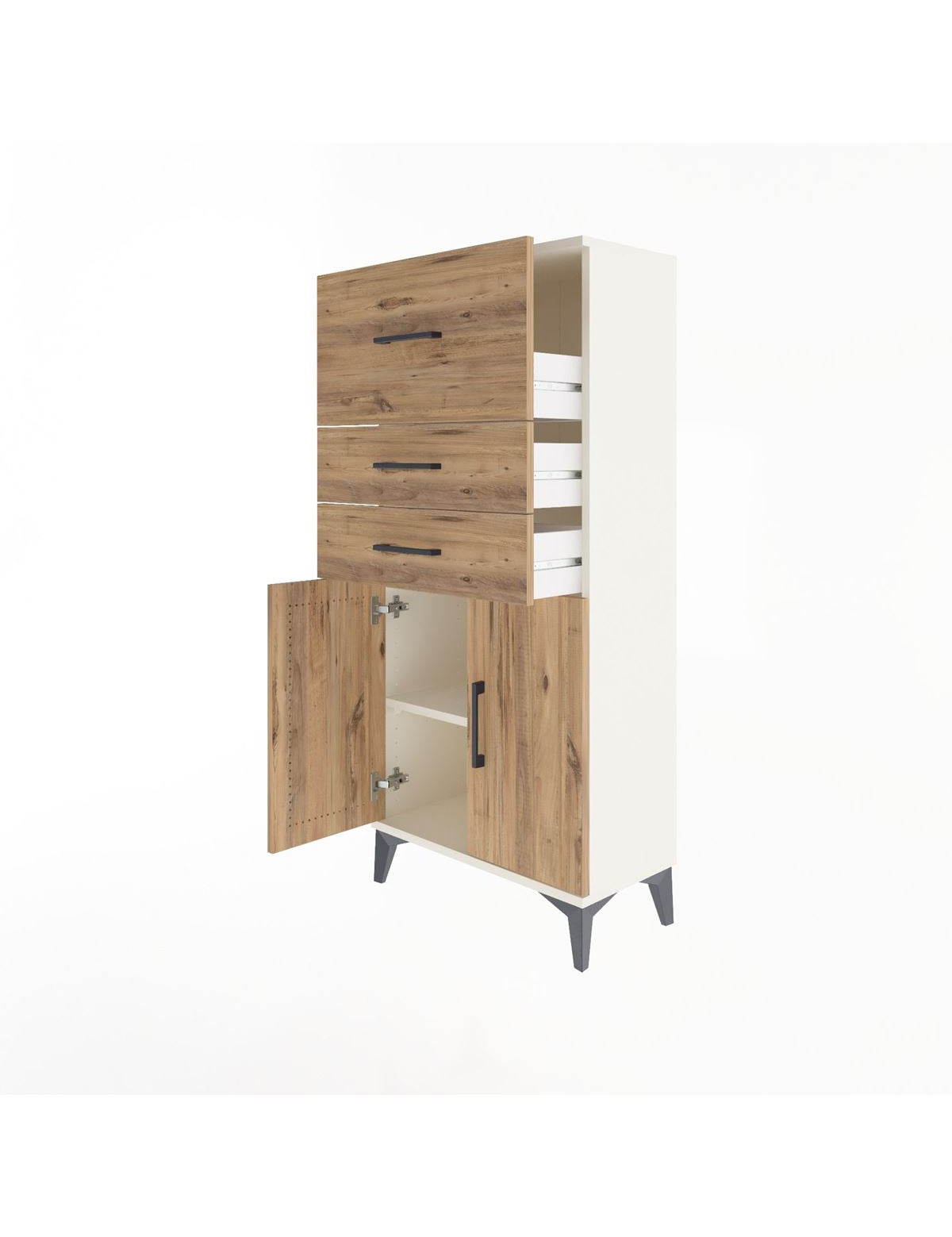 Arges Dolap Tek Raflı 3 Çekmeceli 2 Kapaklı 60x30x134 - S17M090V3A