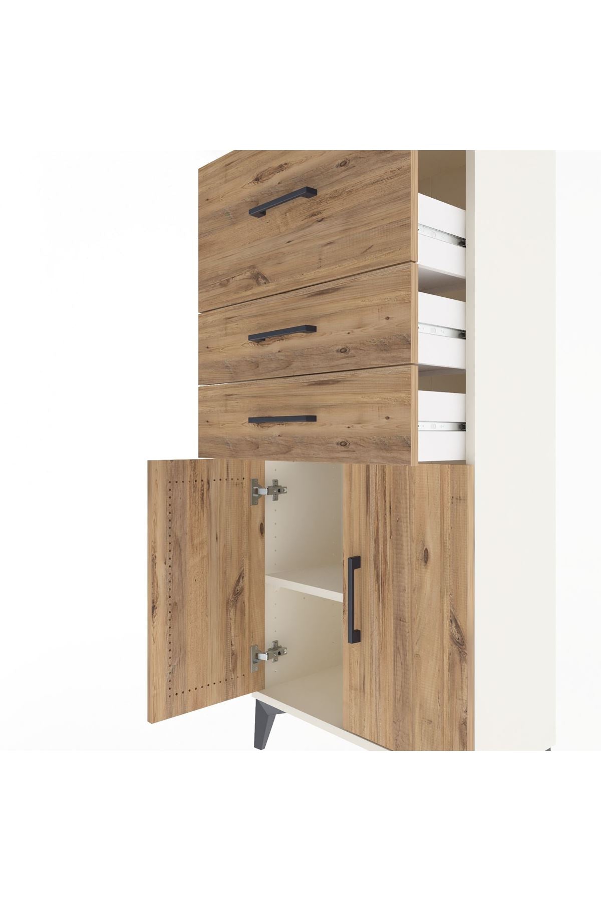 Arges Dolap Tek Raflı 3 Çekmeceli 2 Kapaklı 60x30x134 - S17M090V3A