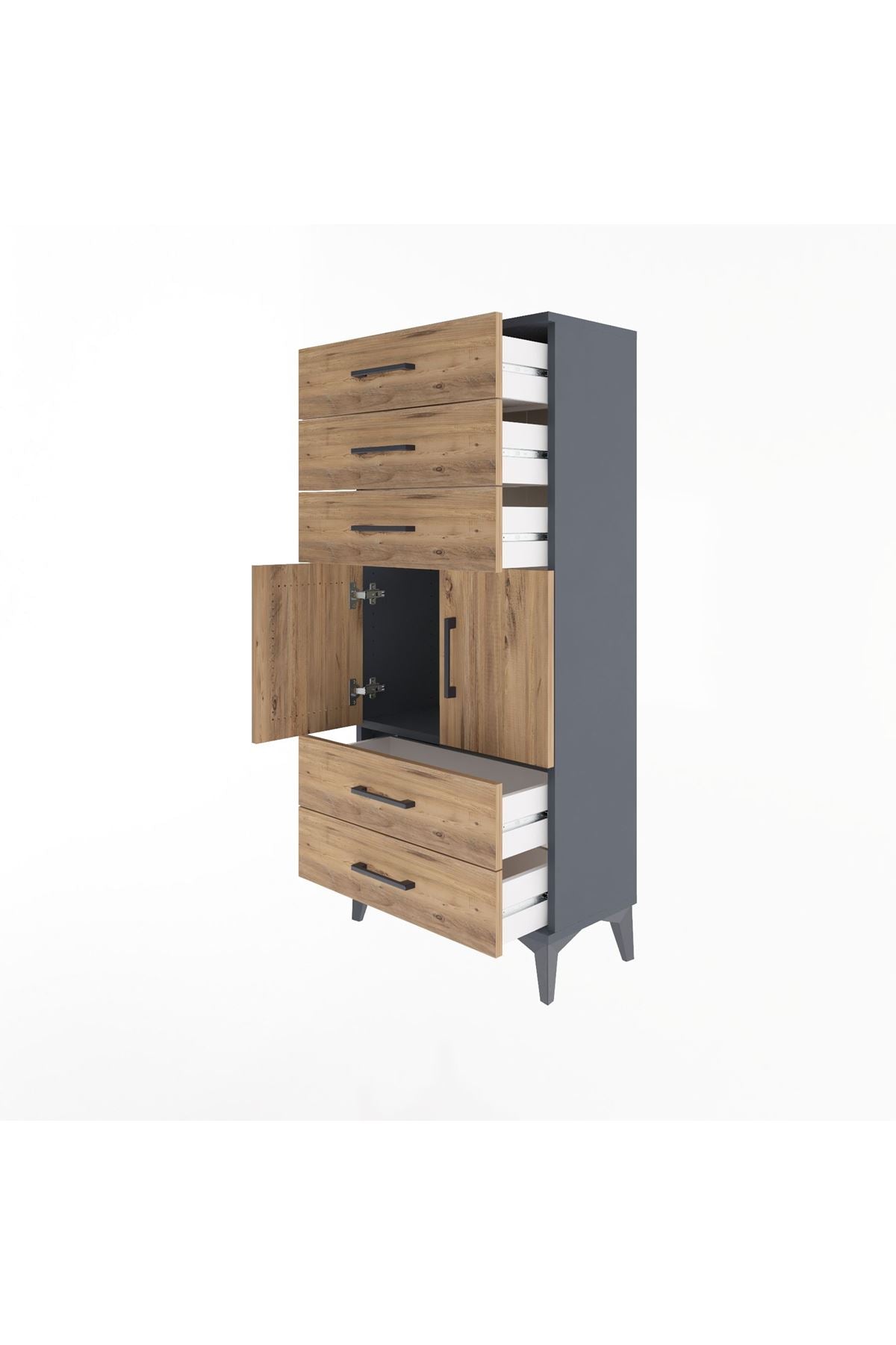 Arges Dolap Tek Raflı 5 Çekmeceli 2 Kapaklı 60x30x134 - S17M127V6A