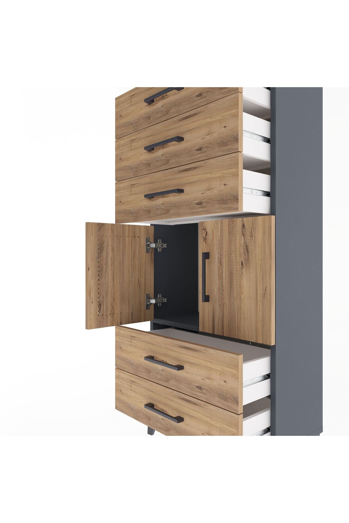 Arges Dolap Tek Raflı 5 Çekmeceli 2 Kapaklı 60x30x134 - S17M127V6A