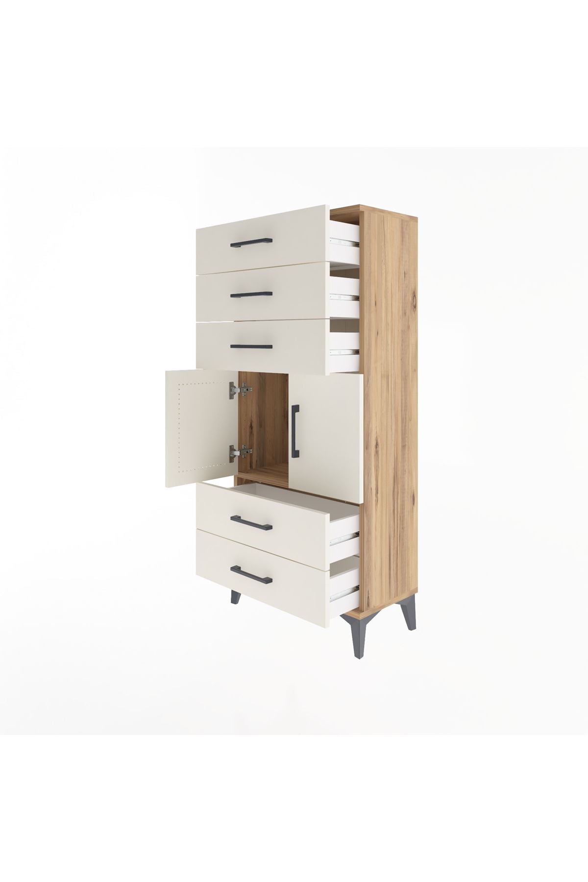 Arges Dolap Tek Raflı 5 Çekmeceli 2 Kapaklı 60x30x134 - S17M127V7A