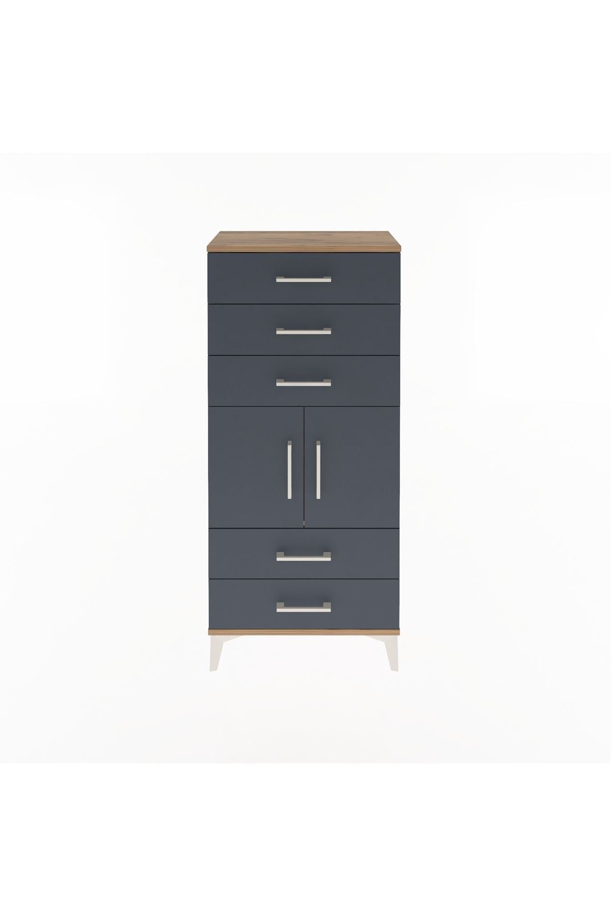 Arges Dolap Tek Raflı 5 Çekmeceli 2 Kapaklı 60x30x134 - S17M127V8A