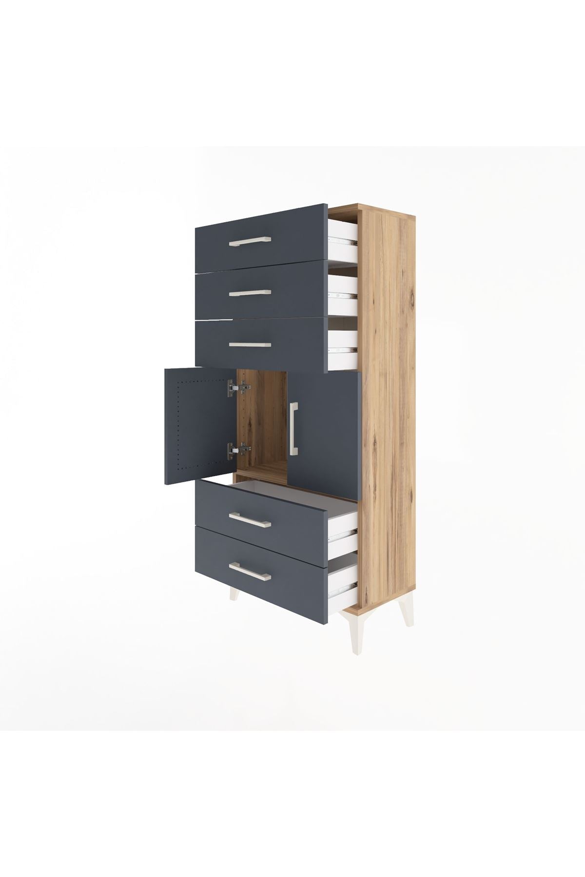 Arges Dolap Tek Raflı 5 Çekmeceli 2 Kapaklı 60x30x134 - S17M127V8A