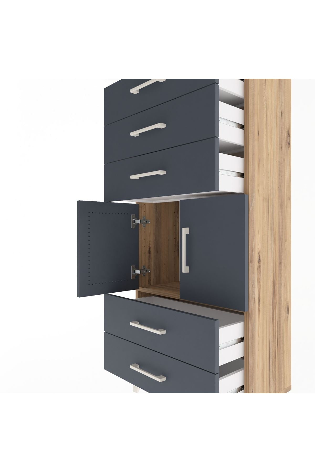Arges Dolap Tek Raflı 5 Çekmeceli 2 Kapaklı 60x30x134 - S17M127V8A
