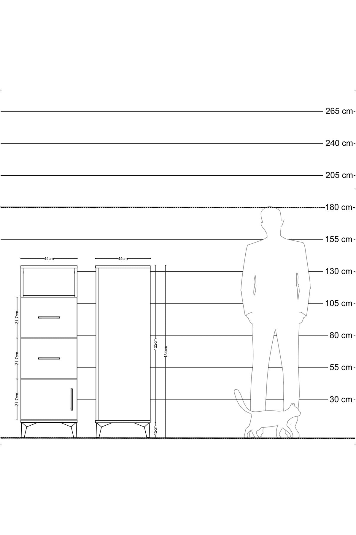 Hyperion Dolap Tek Raflı 2 Çekmeceli Tek Kapaklı 44x44x134 - S49M004V4B