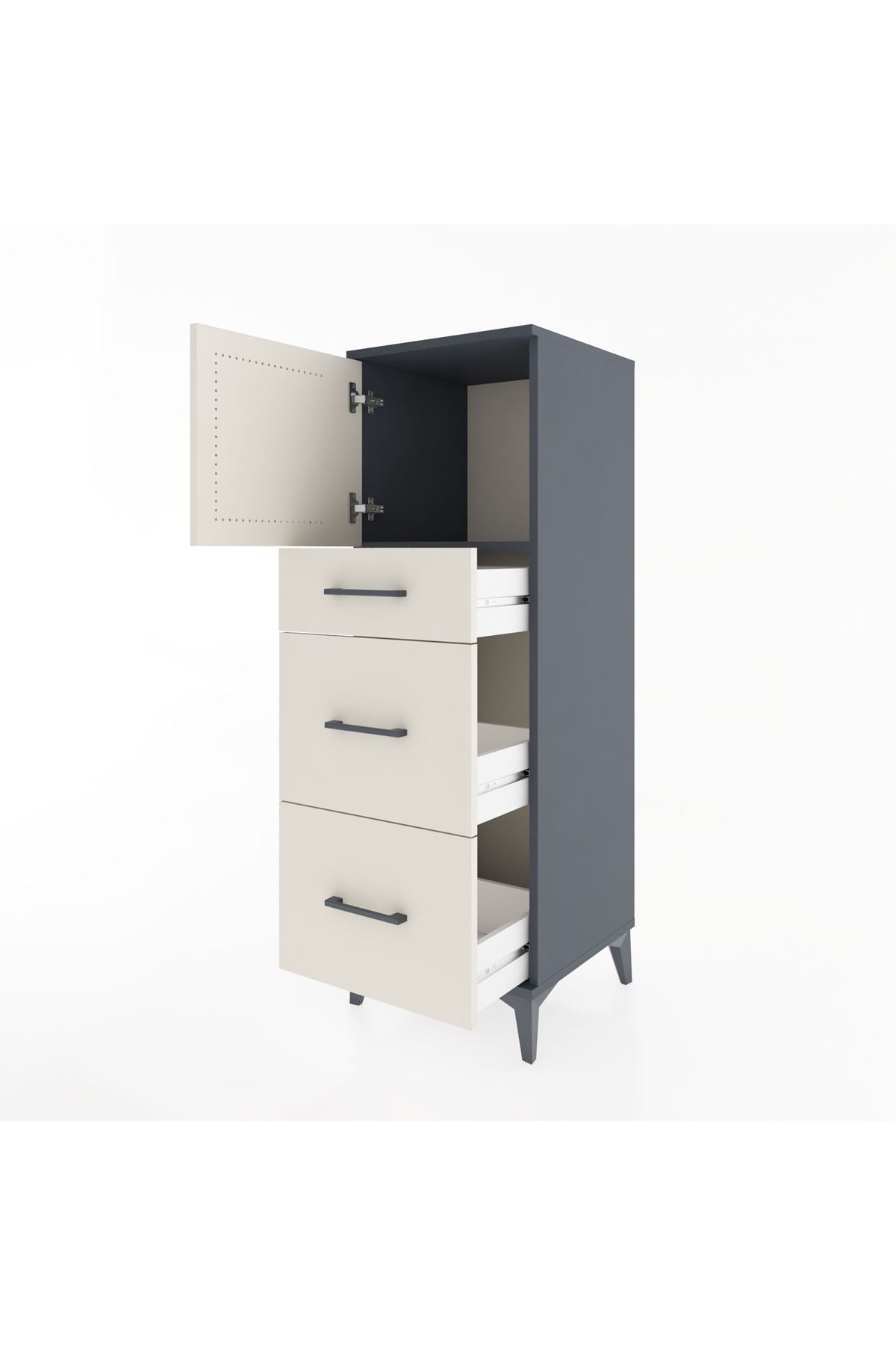 Hyperion Dolap Tek Raflı 3 Çekmeceli Tek Kapaklı 44x44x134 - S49M006V4B