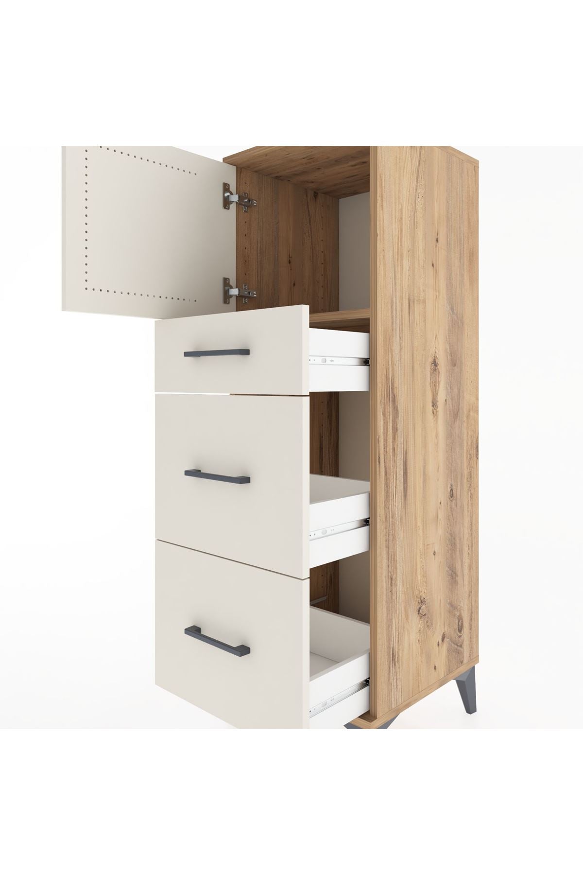 Hyperion Dolap Tek Raflı 3 Çekmeceli Tek Kapaklı 44x44x134 - S49M006V7B