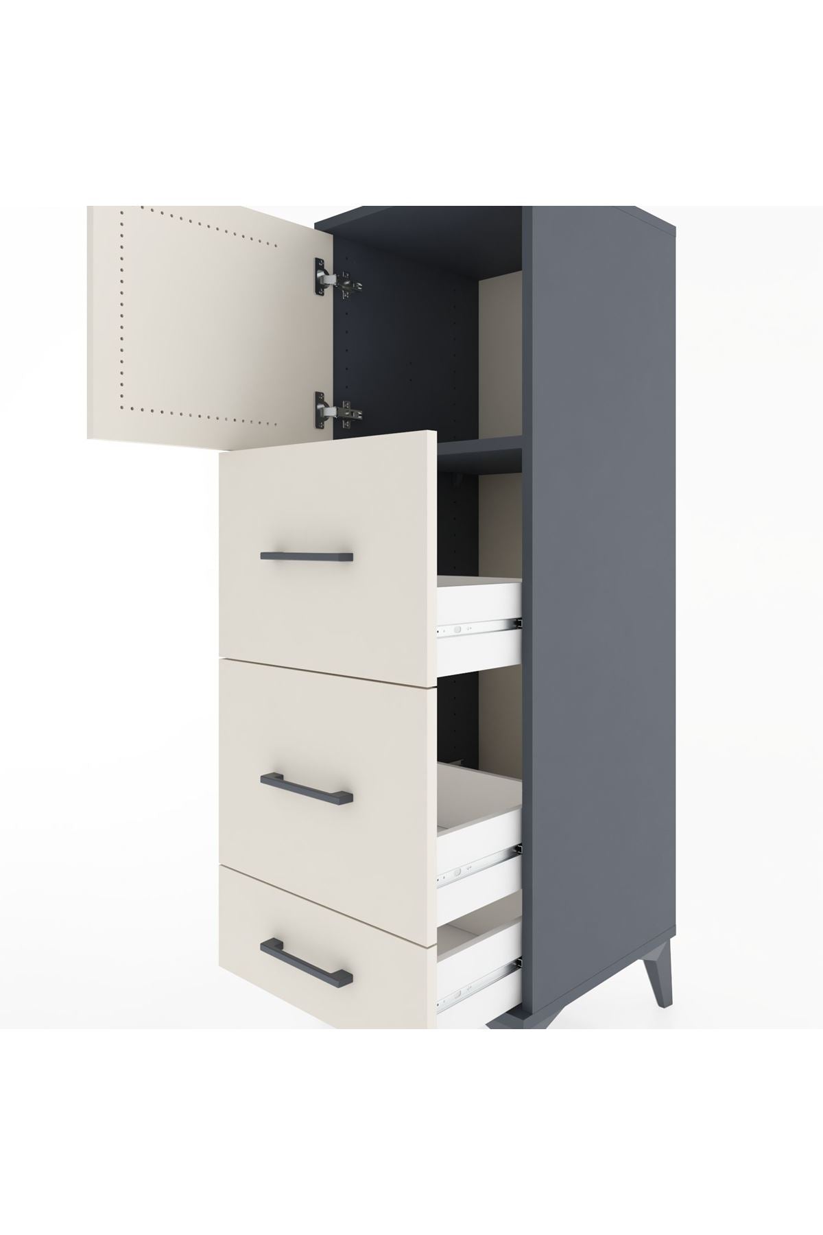 Hyperion Dolap Tek Raflı 3 Çekmeceli Tek Kapaklı 44x44x134 - S49M008V4B