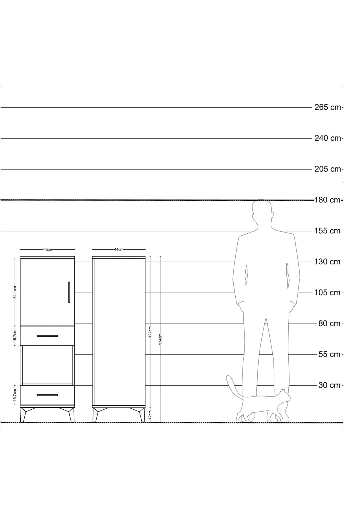 Hyperion Dolap 3 Raflı 2 Çekmeceli Tek Kapaklı 44x44x134 - S49M015V7B