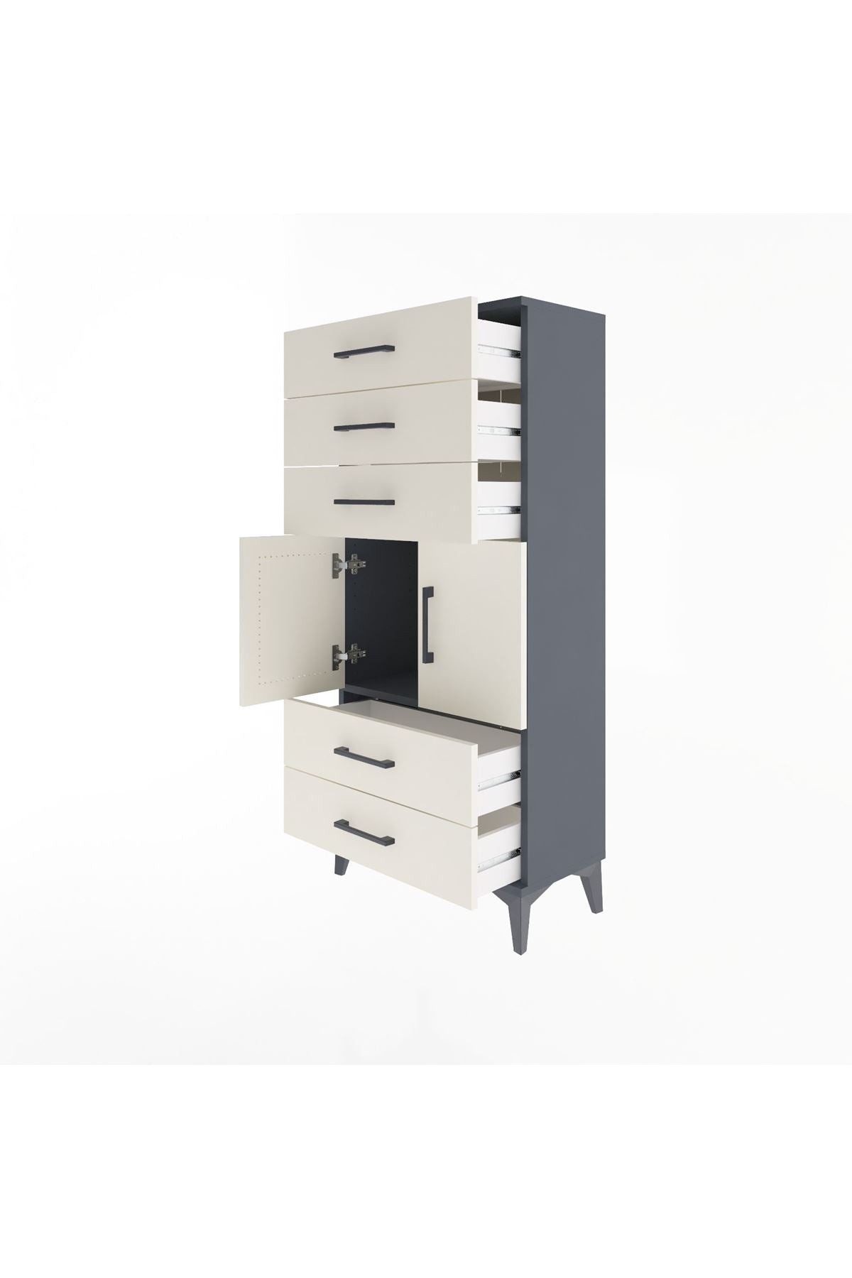 Arges Dolap Tek Raflı 5 Çekmeceli 2 Kapaklı 60x30x134 - S17M127V4A