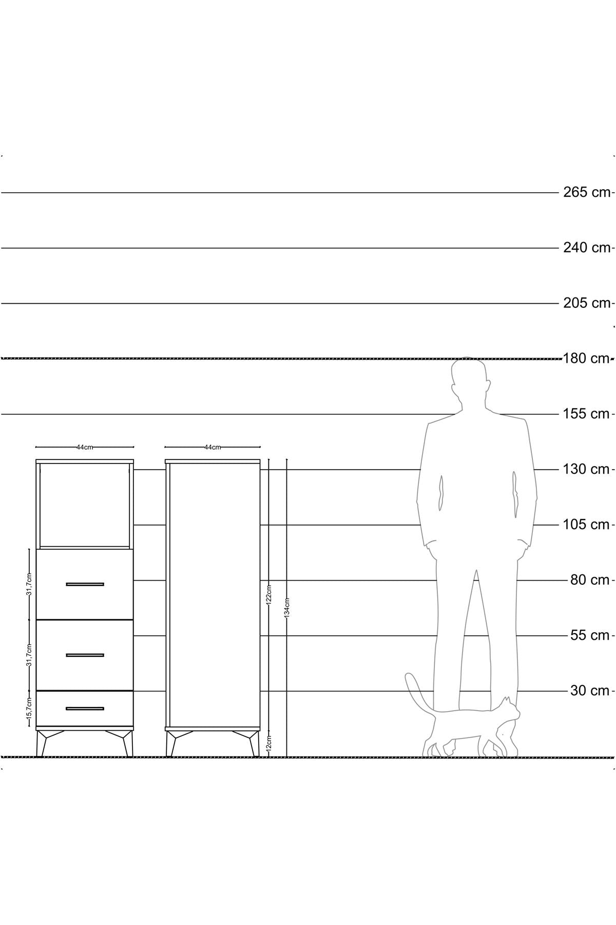 Hyperion Dolap Tek Raflı 3 Çekmeceli 44x44x134 - S49M035V2B