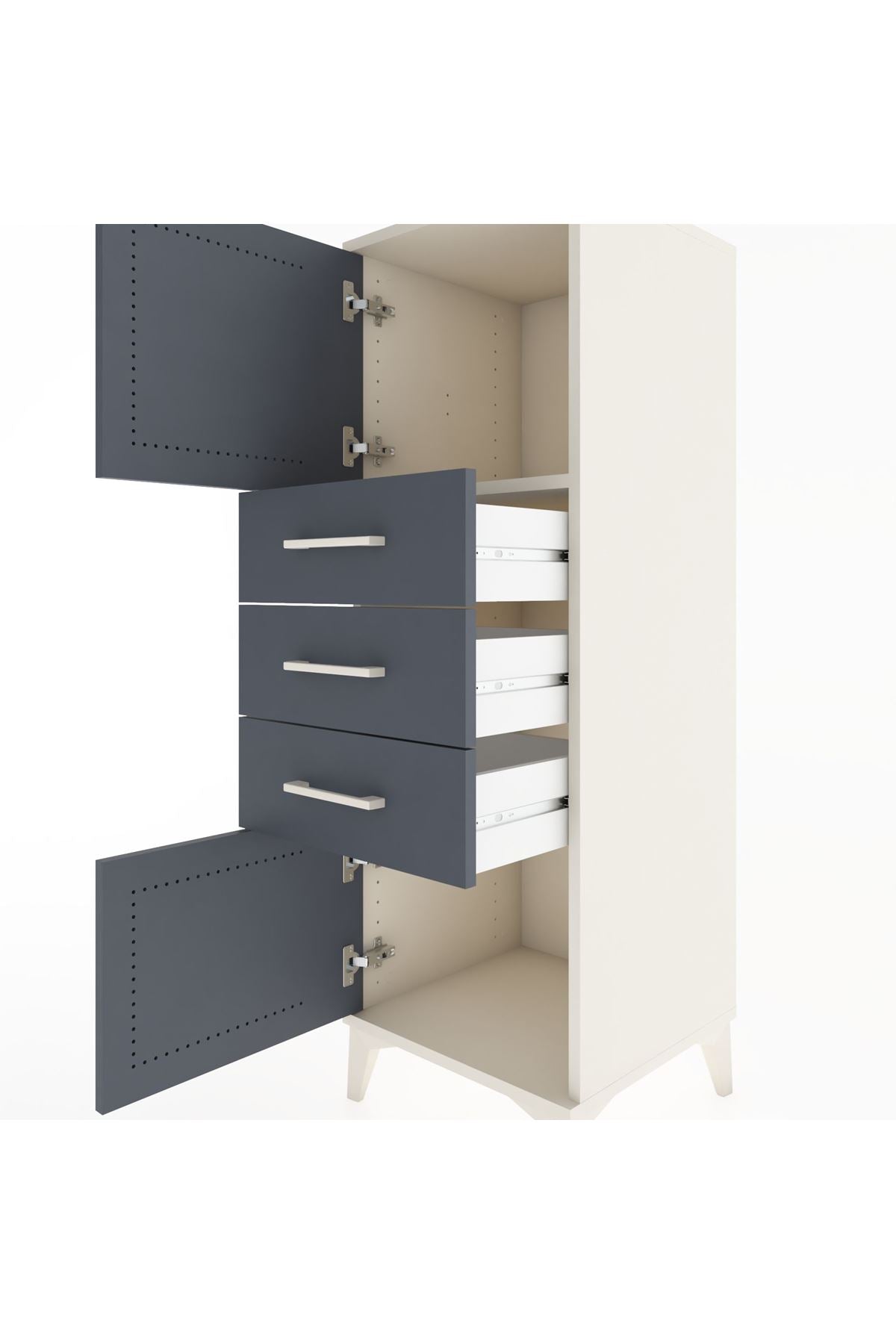Hyperion Dolap Tek Raflı 3 Çekmeceli 2 Kapaklı 44x44x134 - S49M052V2B