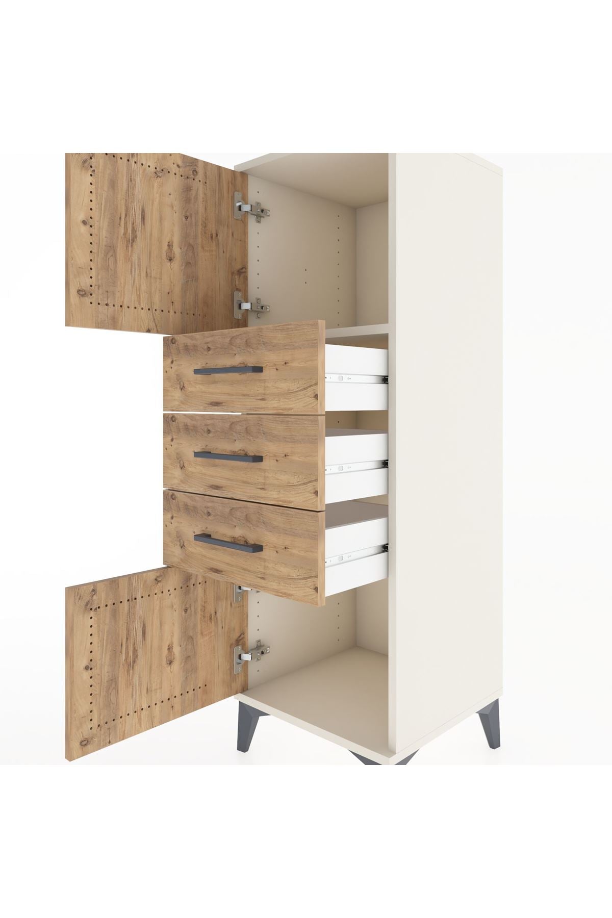 Hyperion Dolap Tek Raflı 3 Çekmeceli 2 Kapaklı 44x44x134 - S49M052V3B