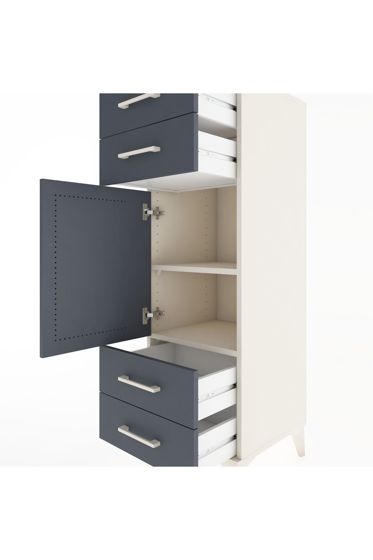 Hyperion Dolap 2 Raflı 4 Çekmeceli Tek Kapaklı 44x44x134 - S49M058V2B