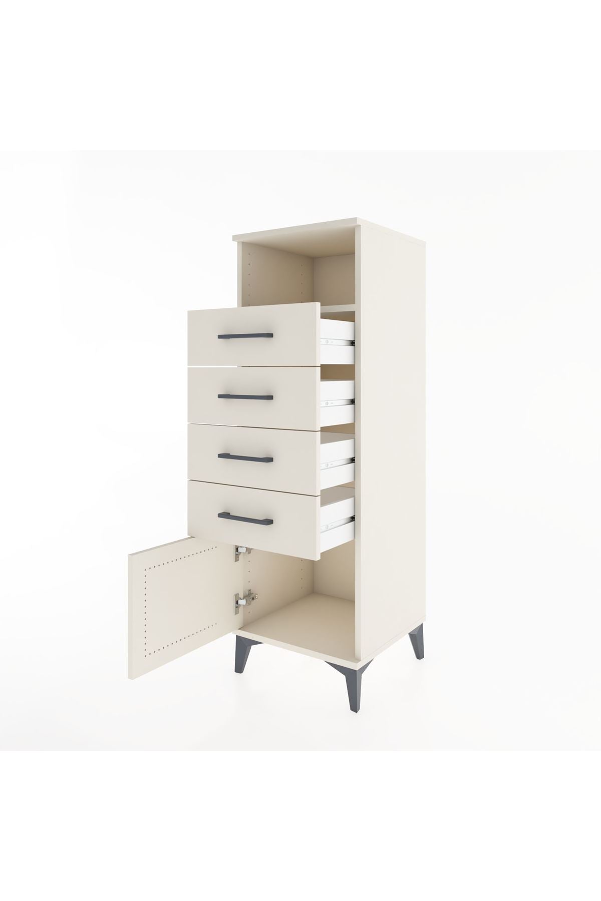 Hyperion Dolap Tek Raflı 4 Çekmeceli Tek Kapaklı 44x44x134 - S49M059V1B