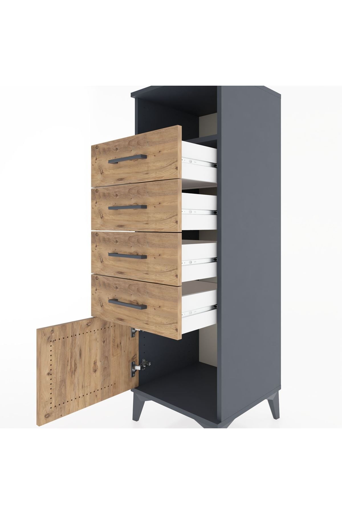Hyperion Dolap Tek Raflı 4 Çekmeceli Tek Kapaklı 44x44x134 - S49M059V6B