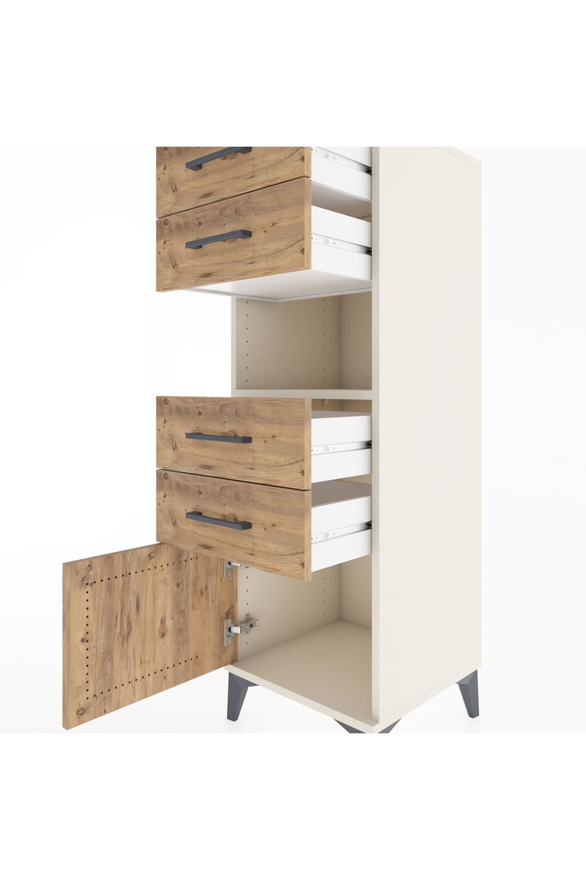 Hyperion Dolap Tek Raflı 4 Çekmeceli Tek Kapaklı 44x44x134 - S49M060V3B