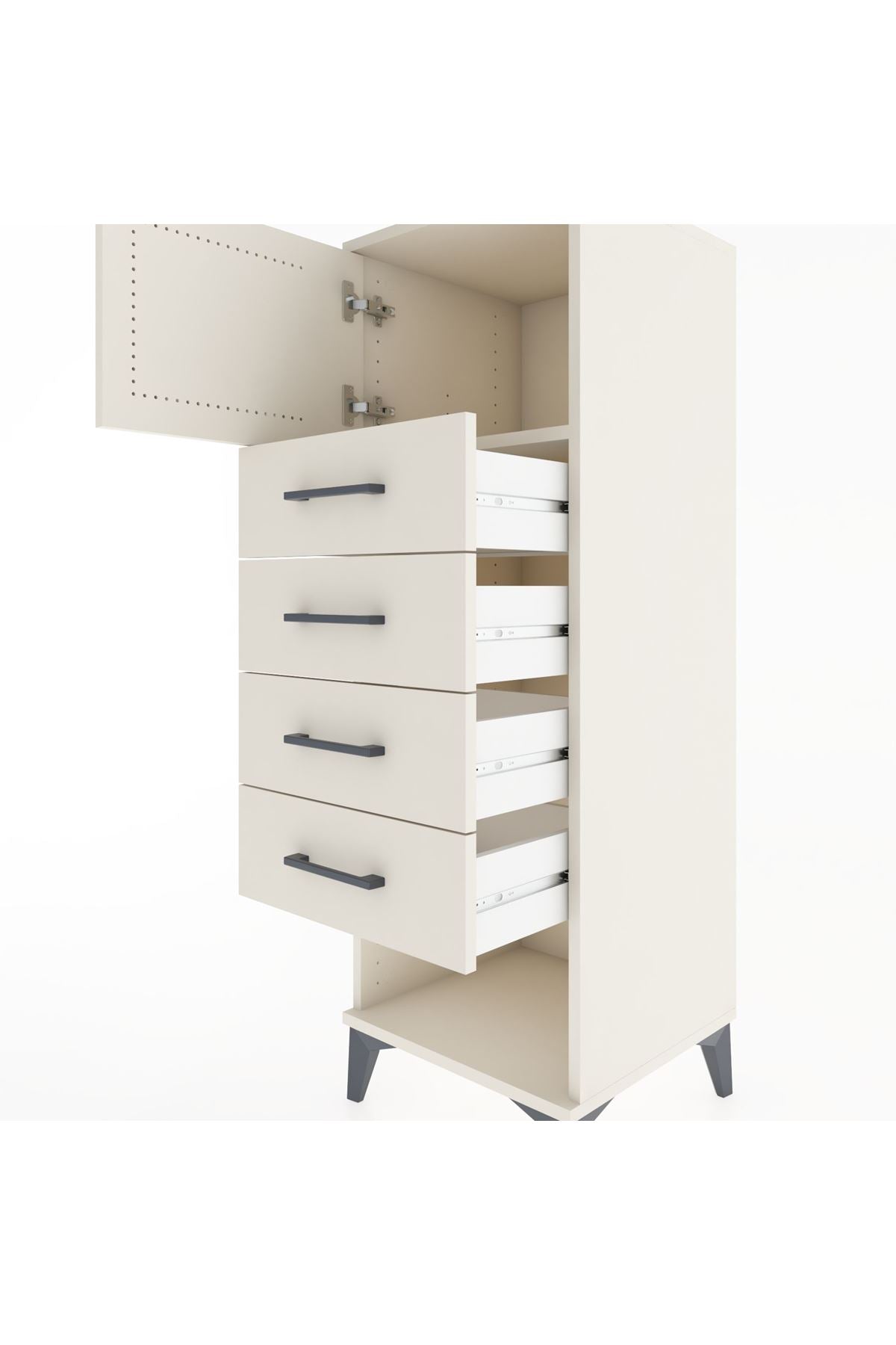Hyperion Dolap Tek Raflı 4 Çekmeceli Tek Kapaklı 44x44x134 - S49M061V1B