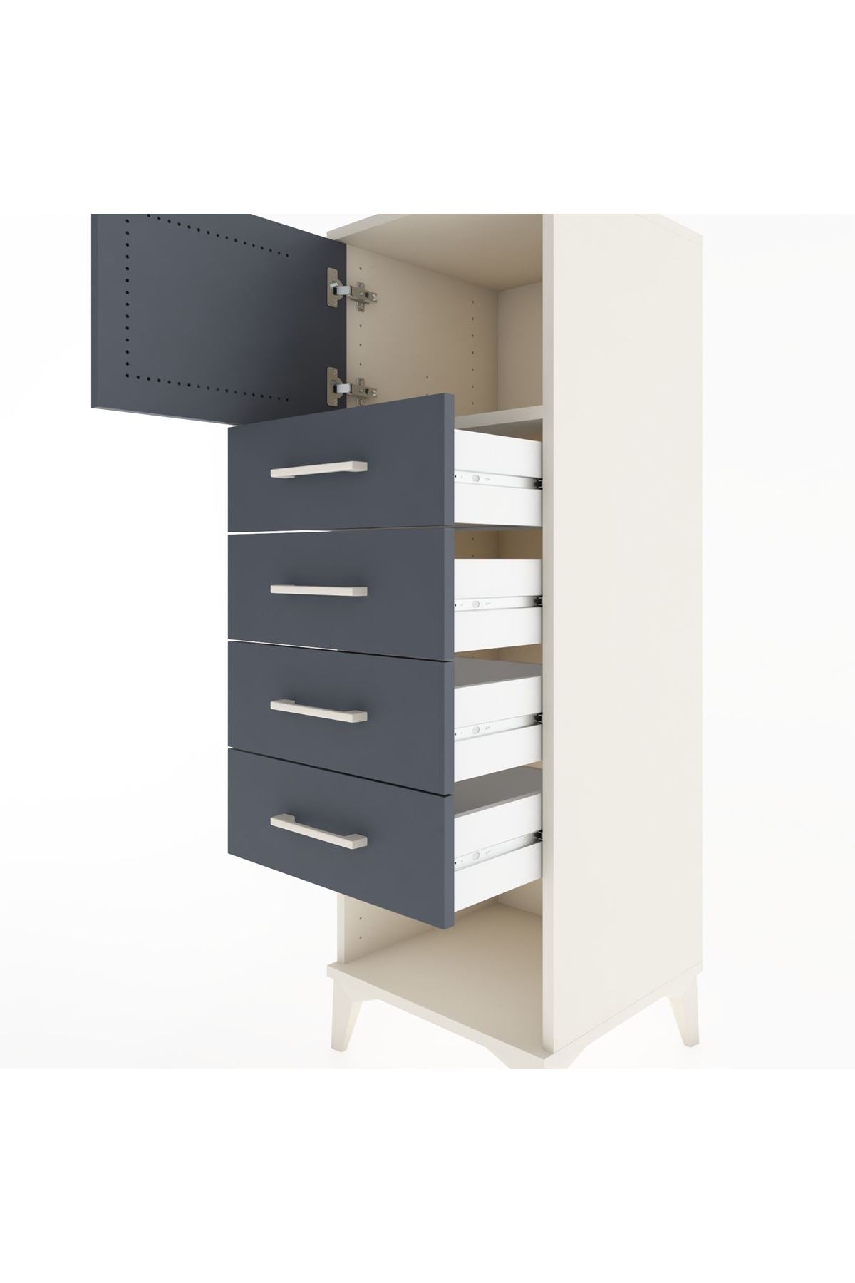Hyperion Dolap Tek Raflı 4 Çekmeceli Tek Kapaklı 44x44x134 - S49M061V2B