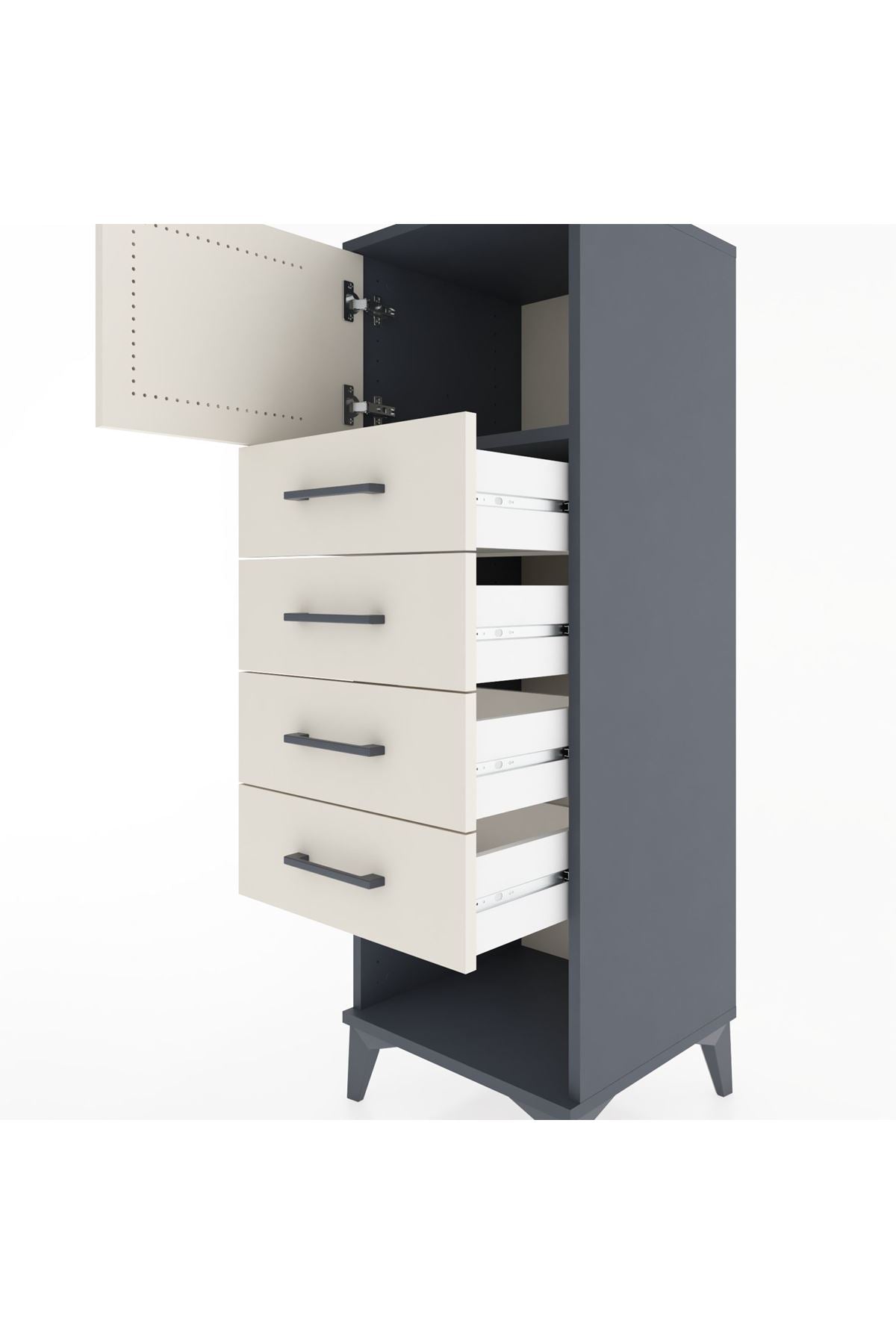 Hyperion Dolap Tek Raflı 4 Çekmeceli Tek Kapaklı 44x44x134 - S49M061V4B