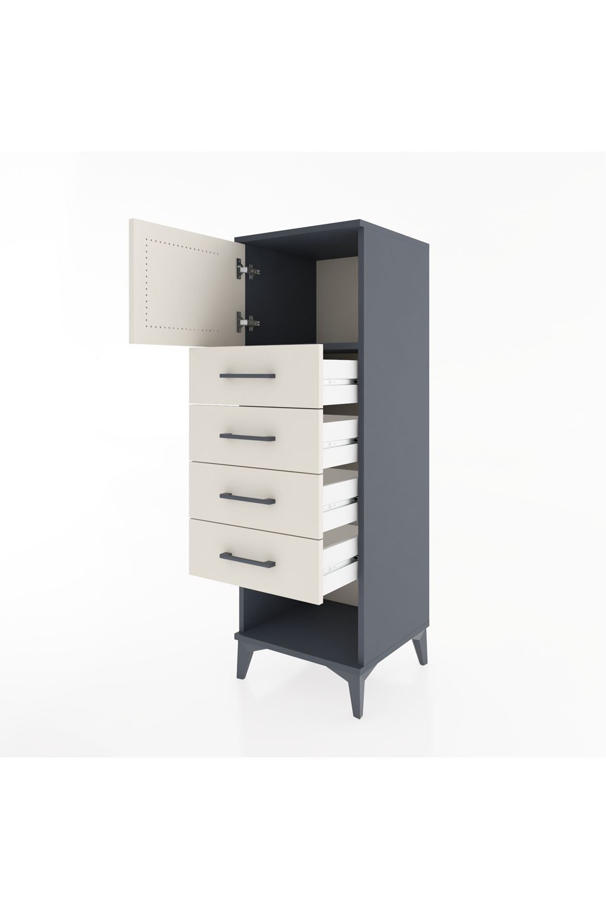 Hyperion Dolap Tek Raflı 4 Çekmeceli Tek Kapaklı 44x44x134 - S49M061V4B