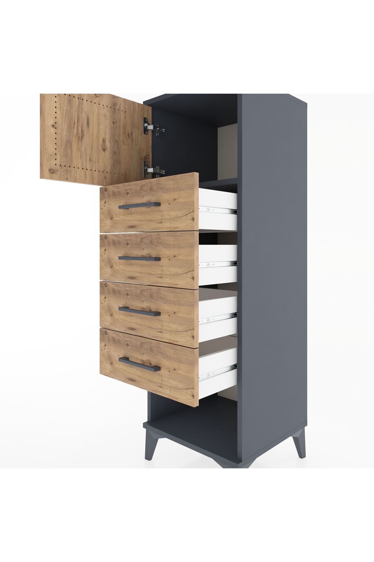 Hyperion Dolap Tek Raflı 4 Çekmeceli Tek Kapaklı 44x44x134 - S49M061V6B
