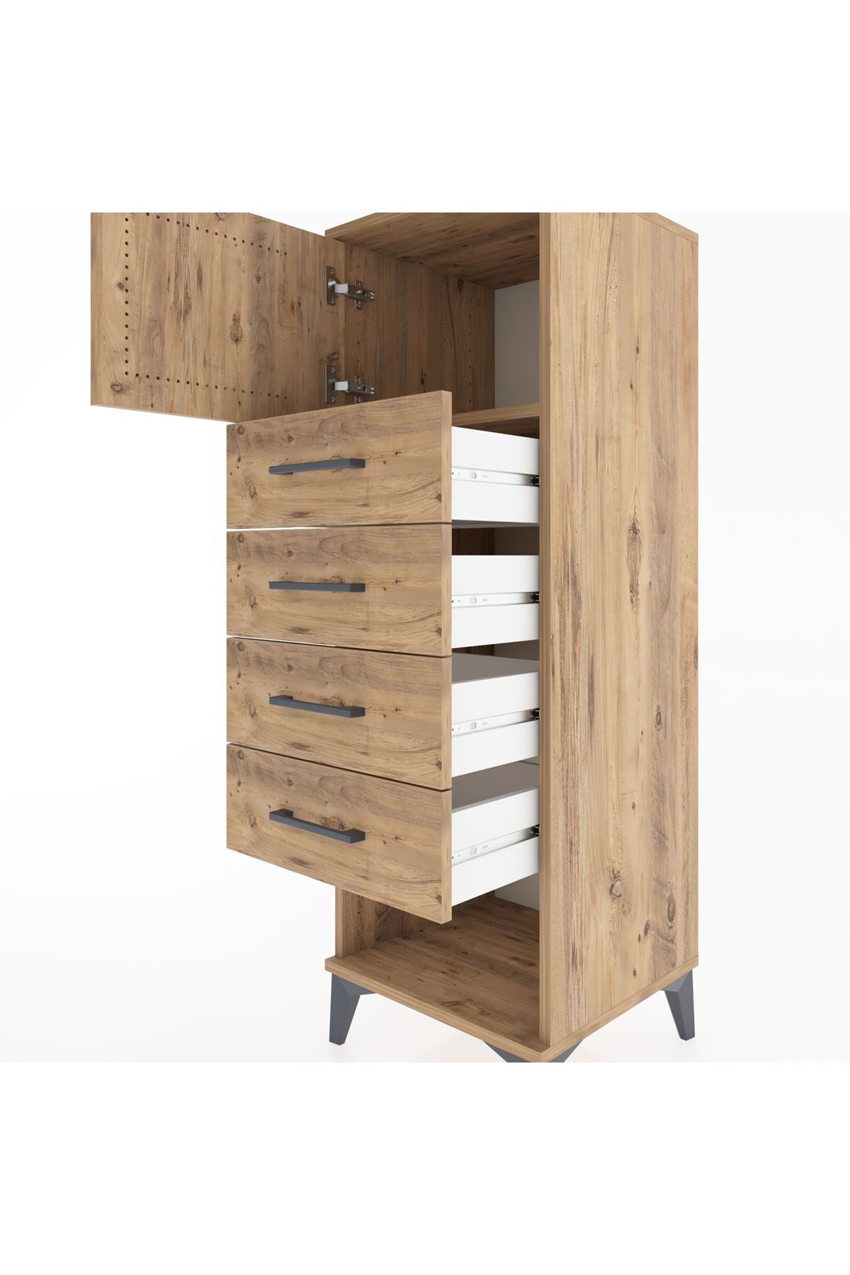 Hyperion Dolap Tek Raflı 4 Çekmeceli Tek Kapaklı 44x44x134 - S49M061V9B