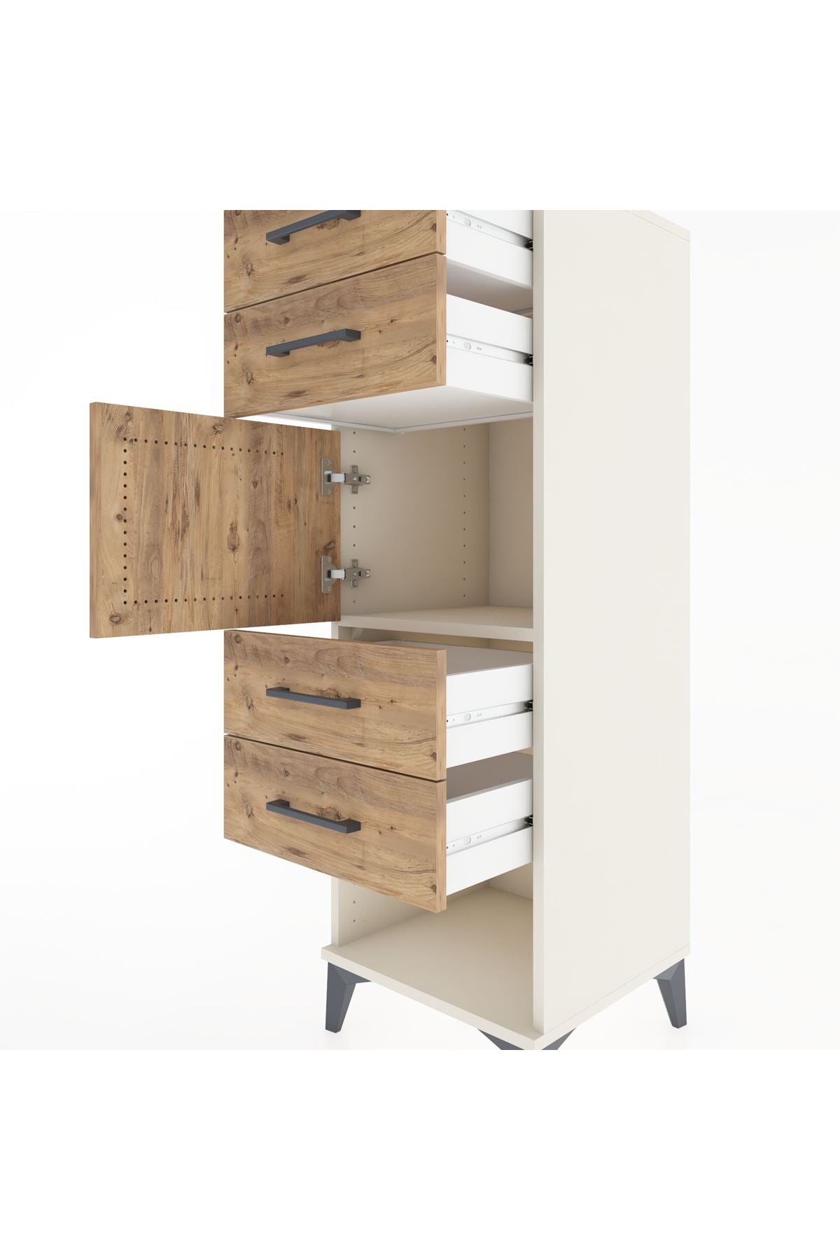 Hyperion Dolap Tek Raflı 4 Çekmeceli Tek Kapaklı 44x44x134 - S49M062V3B
