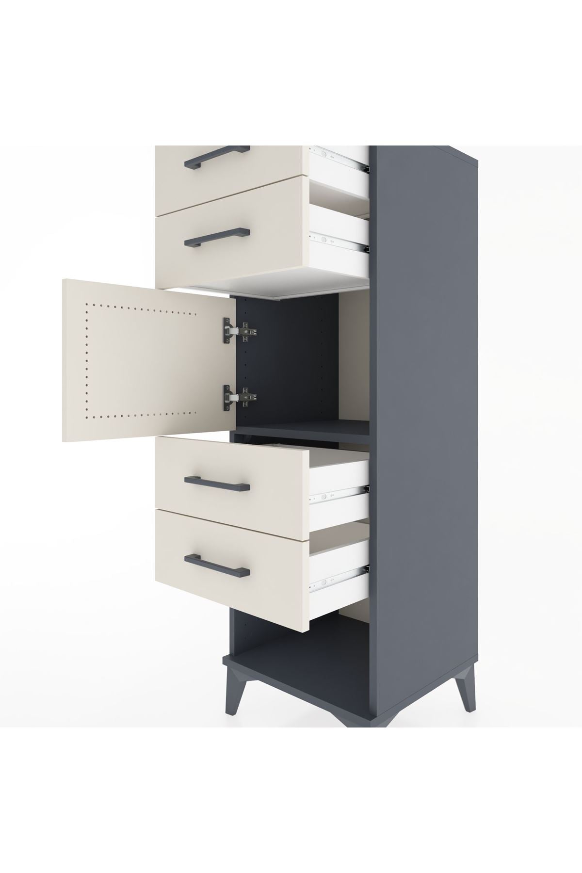 Hyperion Dolap Tek Raflı 4 Çekmeceli Tek Kapaklı 44x44x134 - S49M062V4B