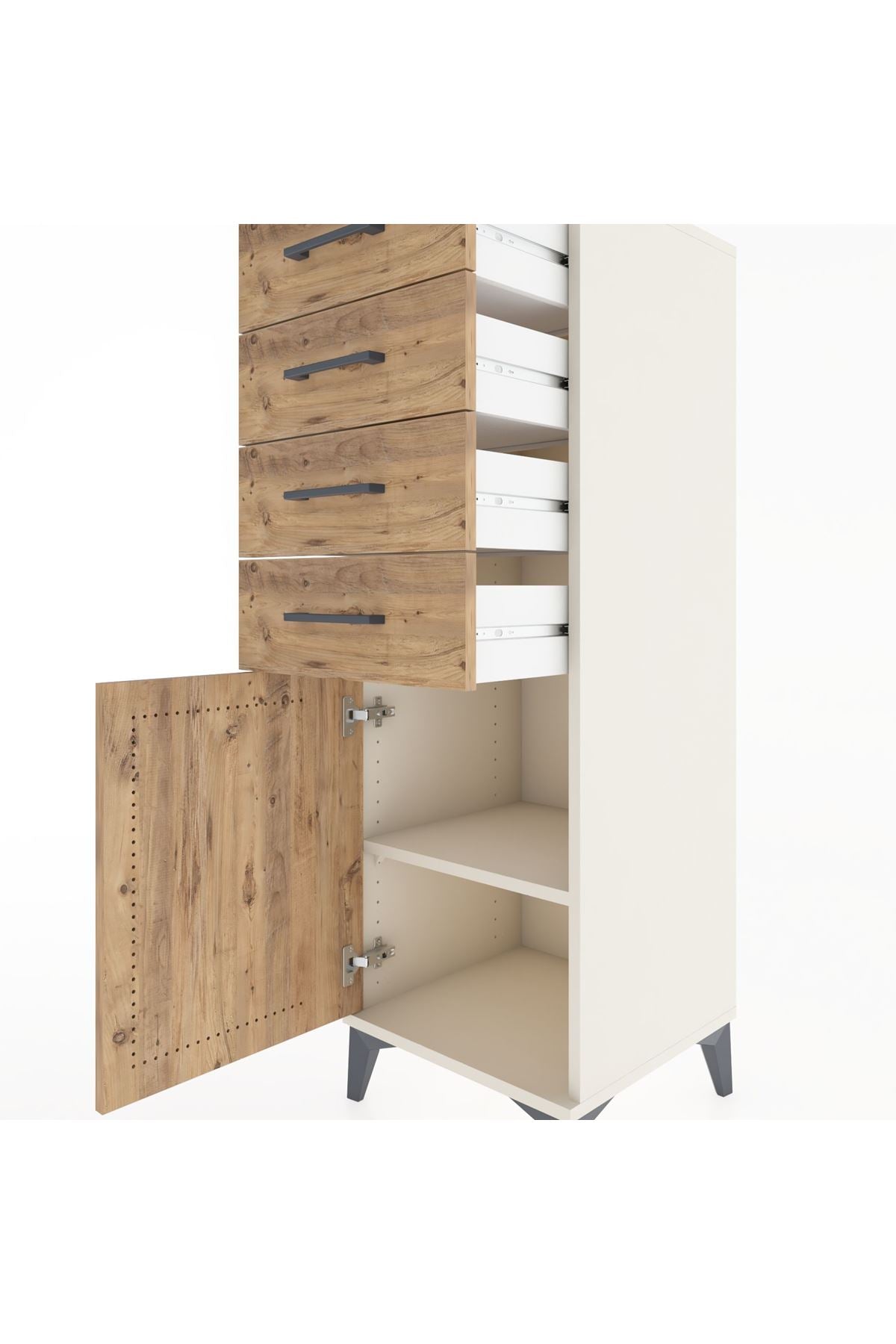 Hyperion Dolap Tek Raflı 4 Çekmeceli Tek Kapaklı 44x44x134 - S49M063V3B