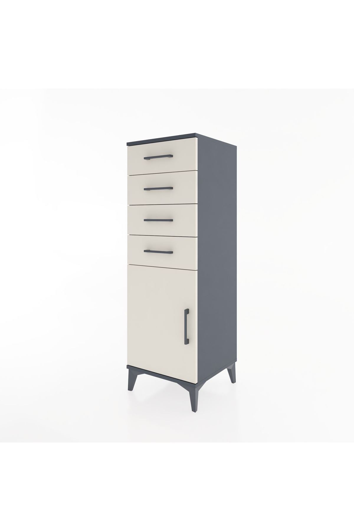 Hyperion Dolap Tek Raflı 4 Çekmeceli Tek Kapaklı 44x44x134 - S49M063V4B