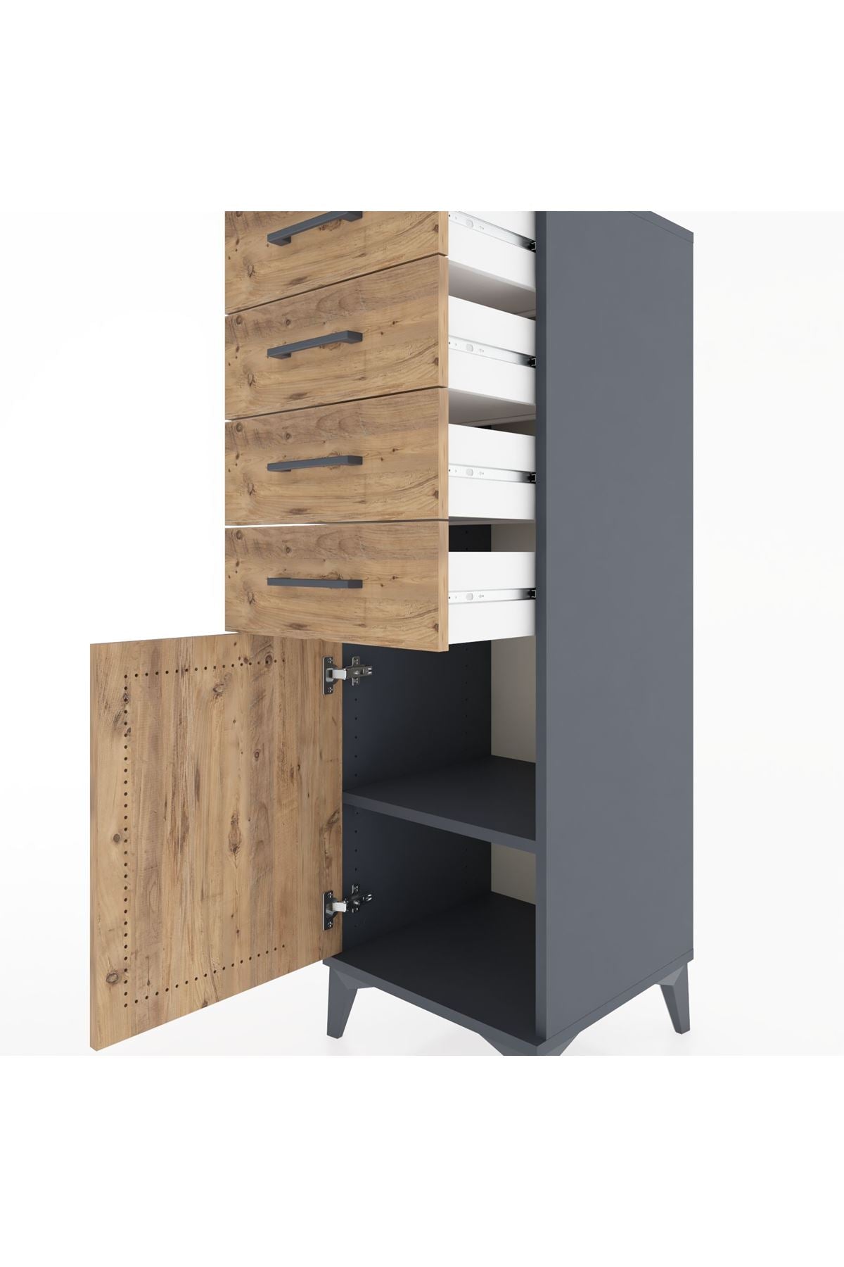 Hyperion Dolap Tek Raflı 4 Çekmeceli Tek Kapaklı 44x44x134 - S49M063V6B