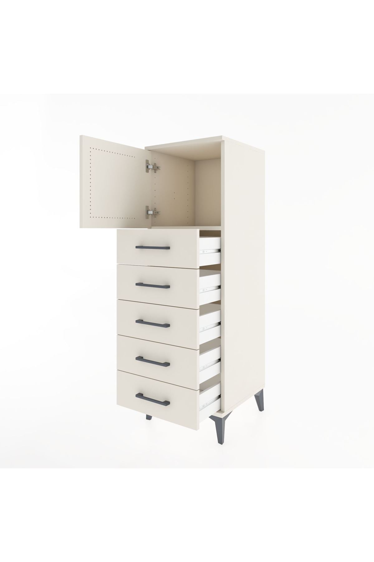 Hyperion Dolap Tek Raflı 5 Çekmeceli Tek Kapaklı 44x44x134 - S49M064V1B