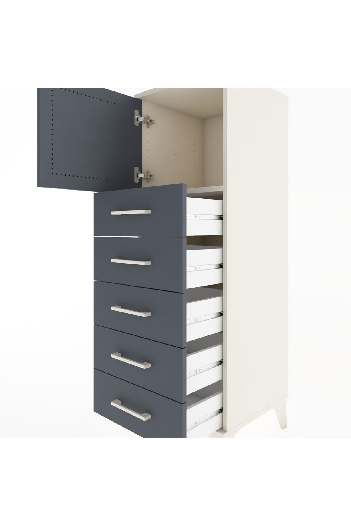 Hyperion Dolap Tek Raflı 5 Çekmeceli Tek Kapaklı 44x44x134 - S49M064V2B