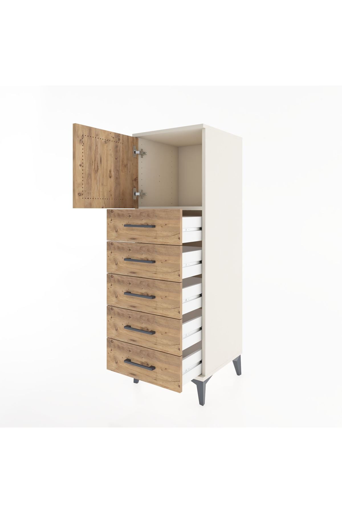 Hyperion Dolap Tek Raflı 5 Çekmeceli Tek Kapaklı 44x44x134 - S49M064V3B
