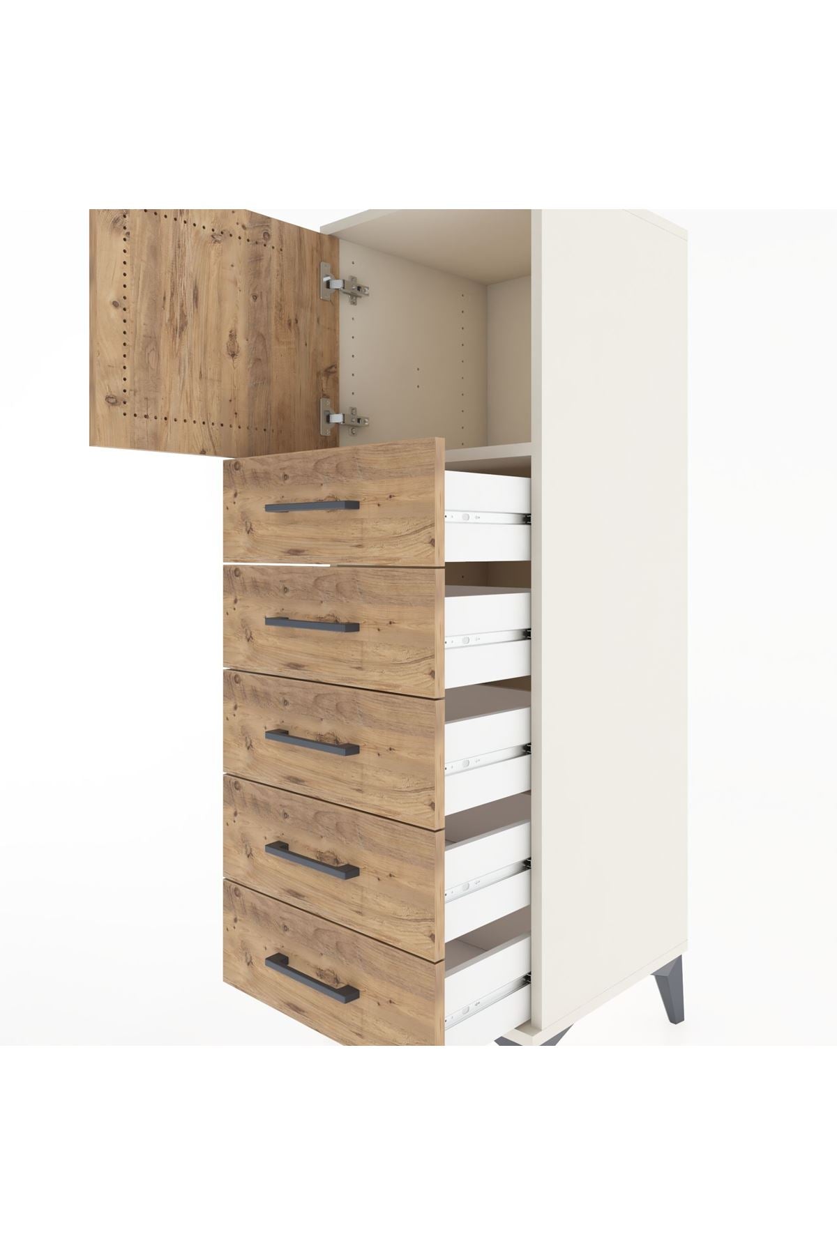 Hyperion Dolap Tek Raflı 5 Çekmeceli Tek Kapaklı 44x44x134 - S49M064V3B