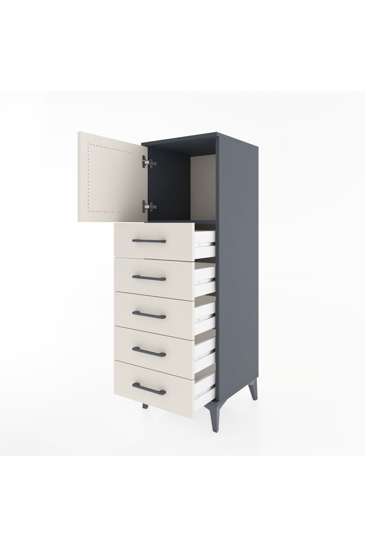 Hyperion Dolap Tek Raflı 5 Çekmeceli Tek Kapaklı 44x44x134 - S49M064V4B