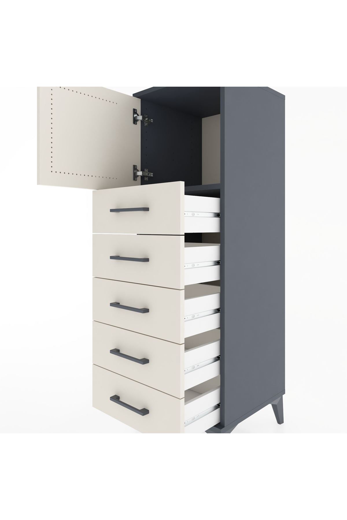 Hyperion Dolap Tek Raflı 5 Çekmeceli Tek Kapaklı 44x44x134 - S49M064V4B